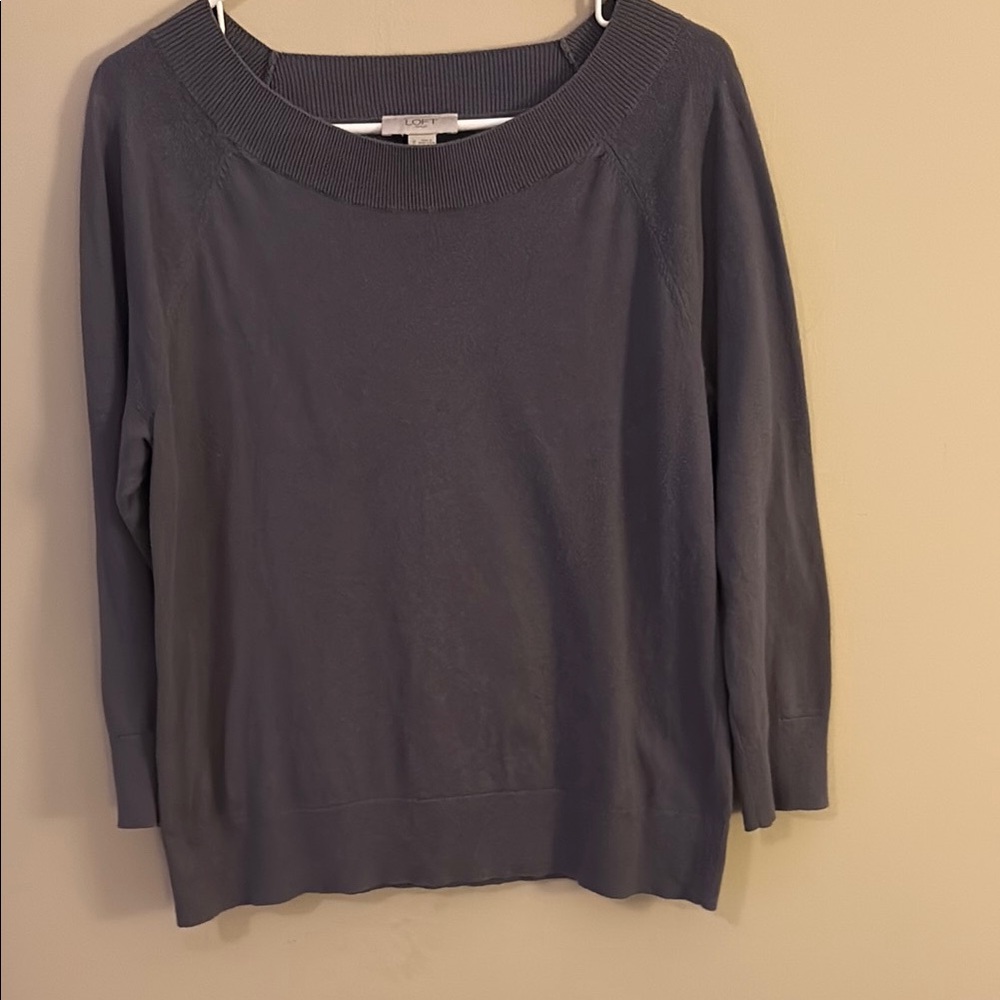 LOFT Gray and Purple Crew Neck Sweater Soft Knit